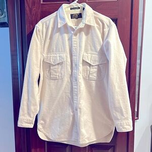 Vintage Eddie Bauer Chamois Shirt Mens Medium Beige Outdoor Heavy Flannel USA